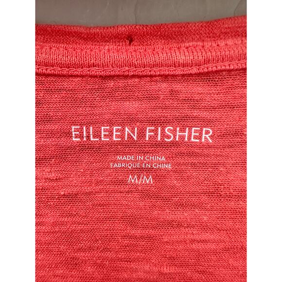 EILEEN FISHER | Coral Orange Organic Cotton Hemp Slub V-Neck Tunic | Medium - Picture 5 of 6